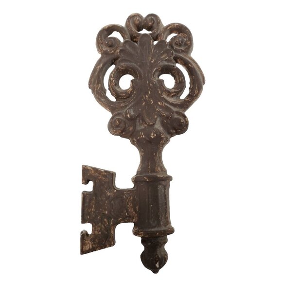 Vintage Gold Ornate Scroll Skeleton Key Wall Hanging Plaque Rustic Chalkware - Picture 1 of 7